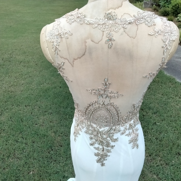 ED YOUNG FORMAL LONG DRESS SZ XS IVORY/GOLD Elegant Sexy after 5 - Picture 4 of 8